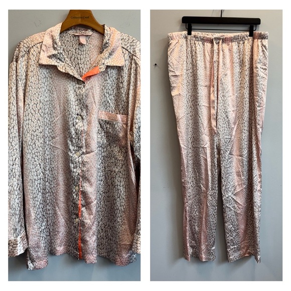 Victoria's Secret XL Satin pajama pants set Pink and Brown Animal Cheetah Print - Picture 1 of 13